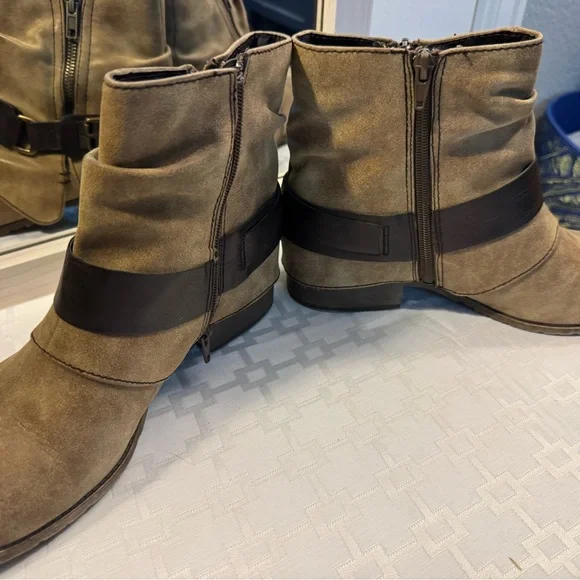 Brown Ankle Boots with Buckle Detail - Picture 3 of 5